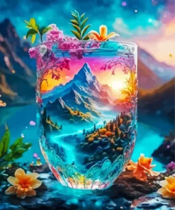 Mountain Glass Cup Diamond Painting