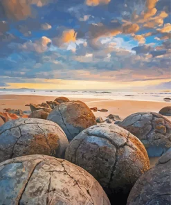 New Zealand Moeraki Boulders Beach Diamond Painting