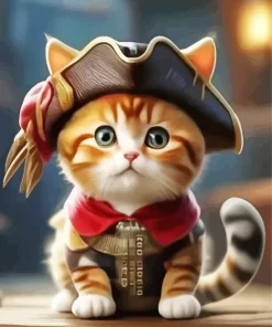 Orange Pirate Cat Diamond Painting