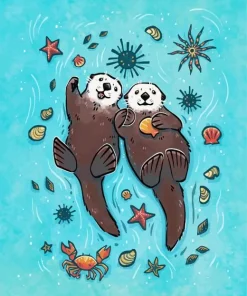 Otters Holding Hands Diamond Painting