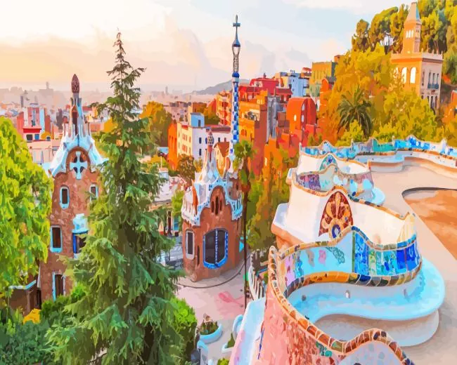 park guell spain Diamond With Numbers Park Guell Spain Diamond Painting