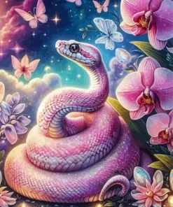 Pink Snake And Butterflies Diamond Painting