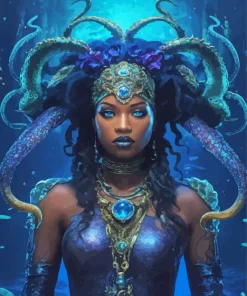 Powerful Black Octopus Girl Diamond Painting