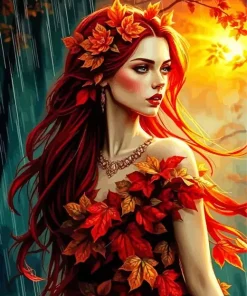 Redhead Gold Autumn Leaves Diamond Painting