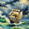Sailboat In Storm Art Diamond Painting