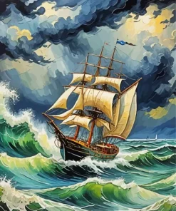 Sailboat In Storm Art Diamond Painting