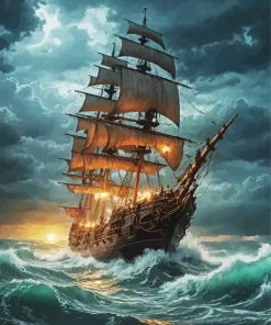Sailing Ship In A Storm Diamond Painting