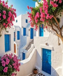 Santorini Blue Door Diamond Painting
