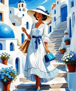 Santorini Flowers Art Diamond Painting