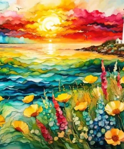 Seascape Flowers Diamond Painting