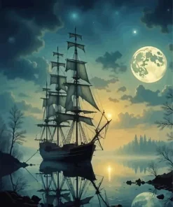 Ship In Moonlight Diamond Painting