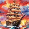 Ship In Sunset Art Diamond Painting