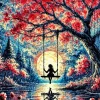 Silhouette Girl On Swing Diamond Painting