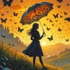 Silhouette Girl With Umbrella Diamond Painting