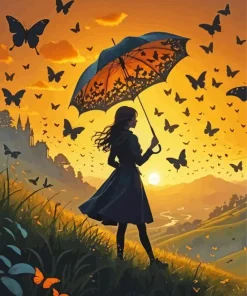 Silhouette Girl With Umbrella Diamond Painting