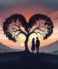 Silhouette Heart Tree Diamond Painting
