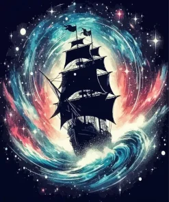Simple Pirate Ship Silhouette Diamond Painting