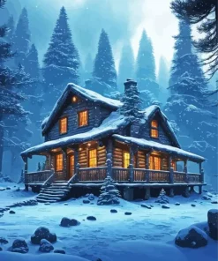 Snowy Cabin Diamond Painting