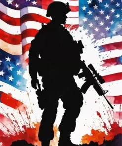 Soldier Silhouette And Flag Diamond Painting