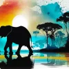 Splash Silhouette Of Elephant Diamond Painting