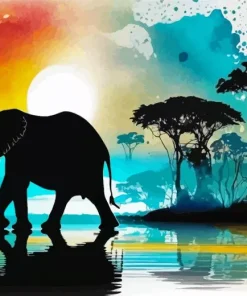 Splash Silhouette Of Elephant Diamond Painting