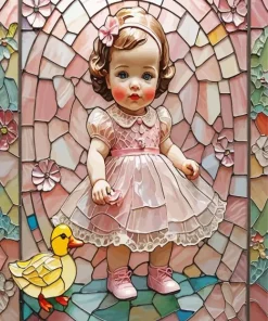 Stained Baby Girl With A Duck Diamond Painting