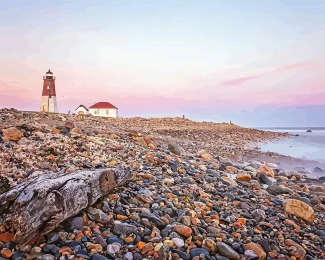 sunset at point judith lighthouse Diamond With Numbers Sunset At Point Judith Lighthouse Diamond Painting
