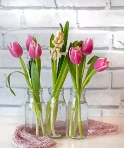 Tulips Flowers In Milk Bottle Diamond Painting