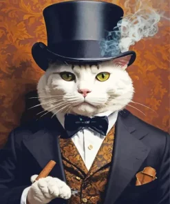 White Gentleman Cat Art Diamond Painting