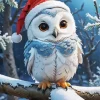 White Owl Santa Hat Diamond Painting
