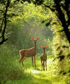 White Tailed Deers And Forest Diamond Painting
