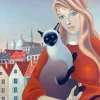 Woman With Siamese Cat Diamond Painting