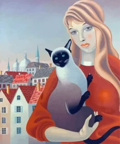 Woman With Siamese Cat Diamond Painting