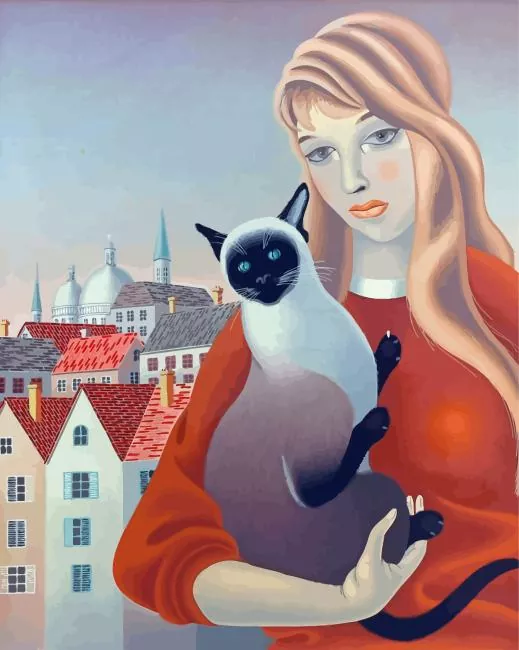 woman with siamese cat Diamond By Numbers Woman With Siamese Cat Diamond Painting