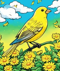 Yellow Canary Bird And Flowers Diamond Painting