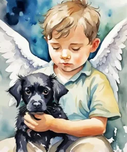 Angel Boy And His Dog Diamond Painting