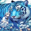 Anime Blue Tiger And Girl Diamond Painting