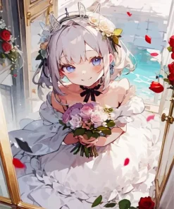 Anime Bride Holding Flowers Diamond Painting