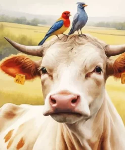 Birds And Blonde Cow Diamond Painting
