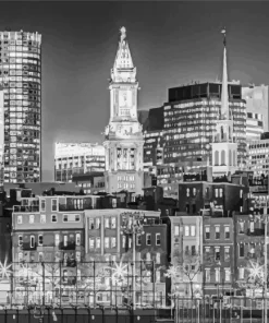 Black And White Boston Skyline Diamond Painting