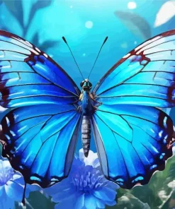 Blue And Black Butterfly And Flowers Diamond Painting