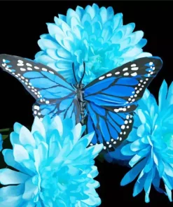 Blue And Black Butterfly On Flowers Diamond Painting