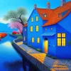 Blue House By River Diamond Painting