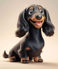 Cartoon Black Wiener Dog Long Hair Diamond Painting
