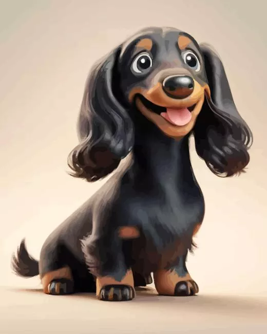 Cartoon black wiener dog long hair Diamond By Numbers Cartoon Black Wiener Dog Long Hair Diamond Painting