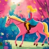 Cartoon Blonde Girl And Horse Diamond Painting