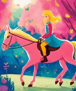 Cartoon Blonde Girl And Horse Diamond Painting