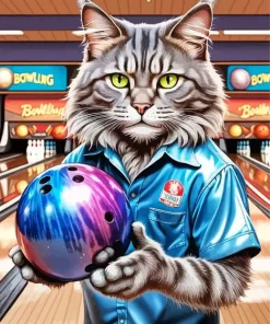 Cat Playing Bowling Diamond Painting