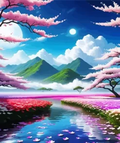 Cherry Blossom Landscape Diamond Painting