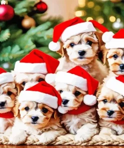 Christmas Maltipoo Puppies Diamond Painting